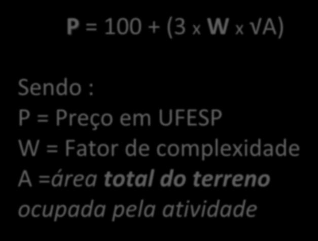 ATUAL - 2018 P = 70 + (1,5 x W x A )