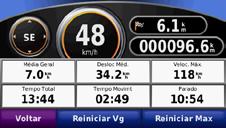 Computador de Viagem Utilizar as páginas principais Página de Lista de Curvas O Computador de Viagem assinala a sua velocidade actual e fornece-lhe dados estatísticos úteis acerca da sua viagem.