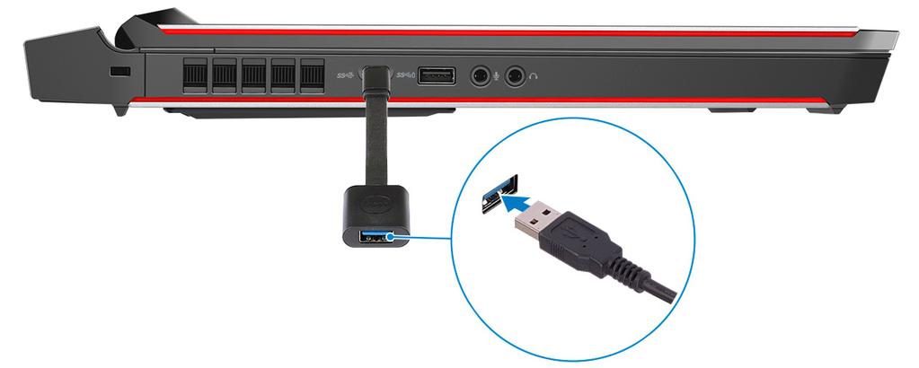 Ao usar o headset de realidade virtual (RV), conecte o cabo HDMI à placa de vídeo instalada em seu Alienware Graphics Amplifier.