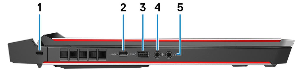4 Thunderbolt 3 (USB tipo C) porta Suporta USB 3.1 Gen 2, DisplayPort 1.2, Thunderbolt 3 e também habilita a conexão a um monitor externo com o uso de um adaptador de vídeo.