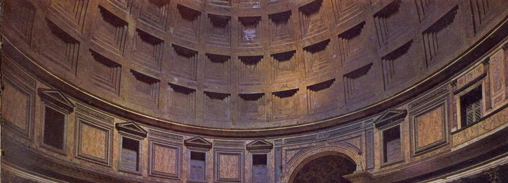 O amplo espaço interno do Panteão está dominado pela admirável abobada.
