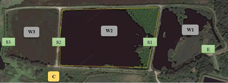 pontos: saída do primeiro wetland e saída do segundo wetland, durante um período de 20 meses (Janeiro de 2013/ Agosto de 2014) (Fig.1).