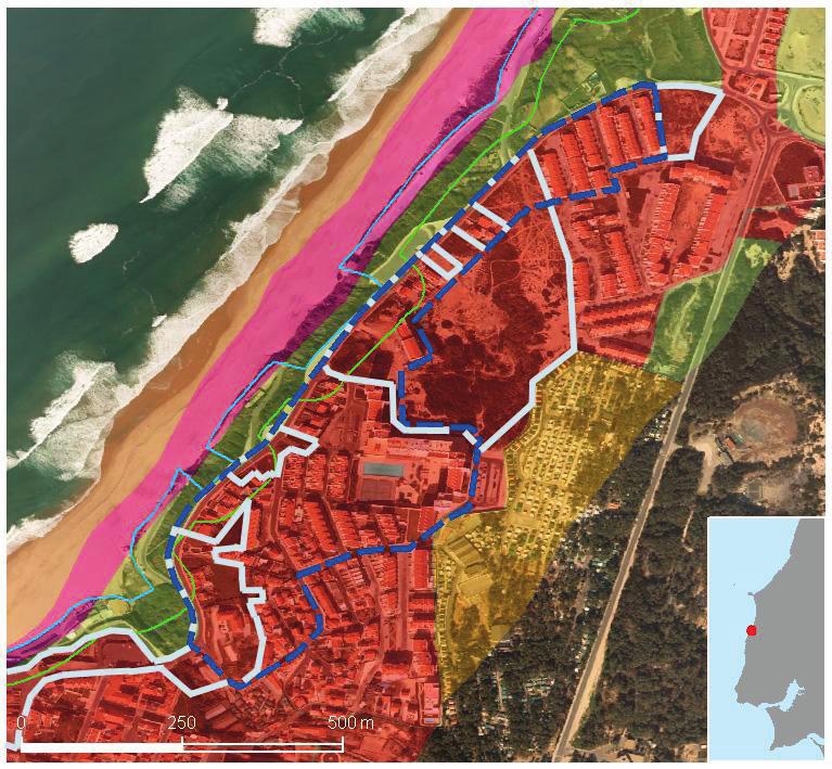 Frente urbana situada sobre a arriba em área de risco, integrando parcialmente terrenos da margem e clsificada o Área Urbana e Área Urbanizável Planta Síntese do POOC.