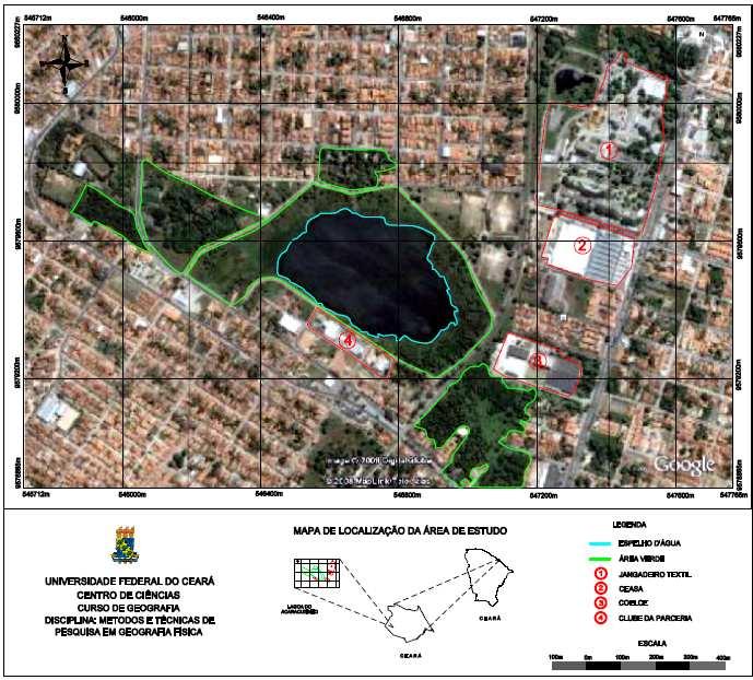 Mapa de localização da área de estudo Fonte: Google Earth. Adaptação: Rocha, 2008.