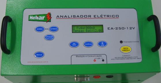 3 Apresentação do equipamento 1 2 3 4 5 5 13 6 11 9 12 8 9 10 1 Seleção da Norma de teste. 2 Tecla para teste de Bateria. 3 Display de informações. 4 Led indicador de polaridade invertida.