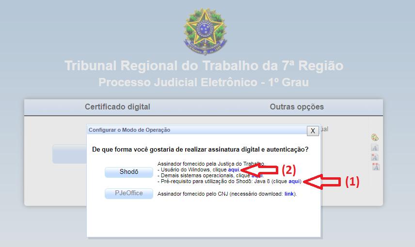 TRIBUNAL REGIONAL DO TRABALHO 7ª REGIÃO 3 Figura 2 - Acessando o PJe-JT Se você tiver verificado anteriormente que não possui o Java versão 8, utilize o link no texto - Pré requisito para utilização