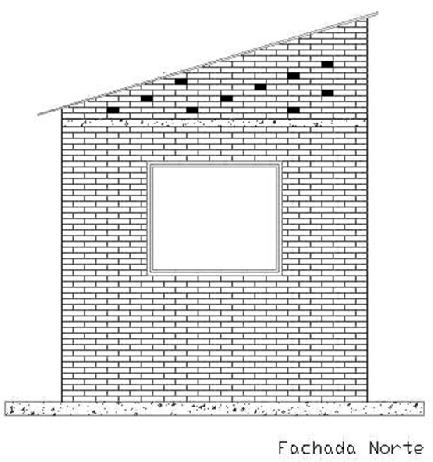 A fachada maior está orientada a Norte/Sul (2,70m) e a menor a Leste/Oeste (2,20 m). A figura 4 mostra uma foto de uma das células-teste em ensaio.