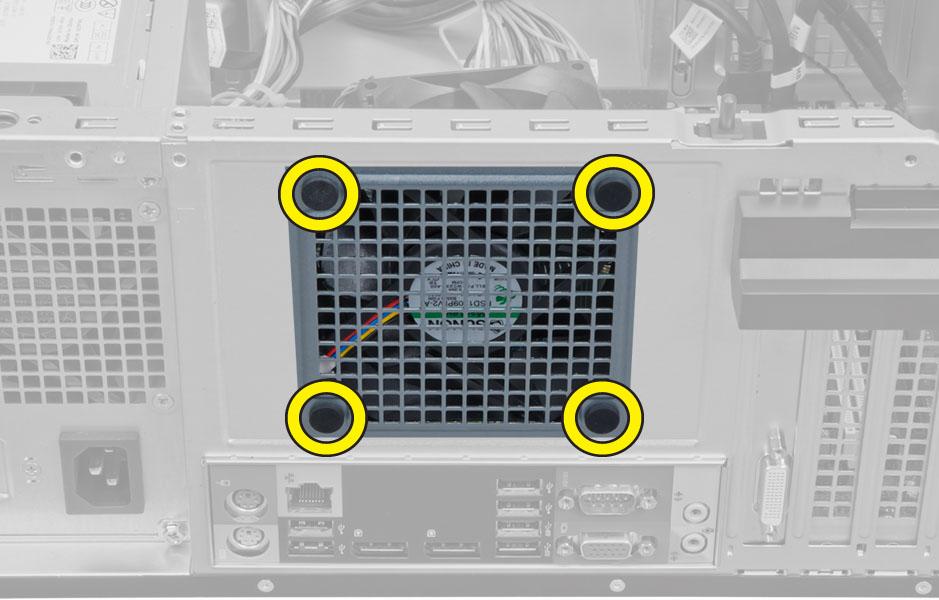 Como instalar o ventilador do sistema 1. Coloque o ventilador do sistema dentro do chassi. 2.