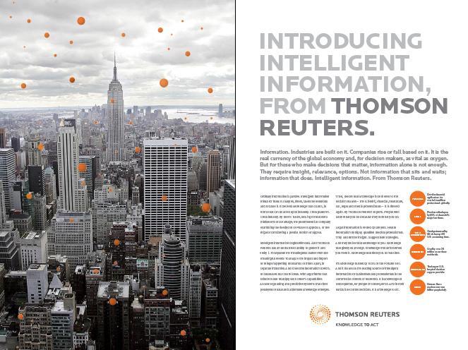 CONHECENDO A THOMSON REUTERS A Thomson Reuters é líder mundial em fonte de informação inteligente para empresas e profissionais A Thomson Reuters foi fundada em 17 de abril de 2008, com a fusão de