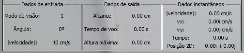 1 Preparo para o lançamento Antes de efetuar o lançamento do projétil, o usuário pode alterar basicamente quatro parâmetros: o ângulo do canhão com relação ao solo, o ângulo do