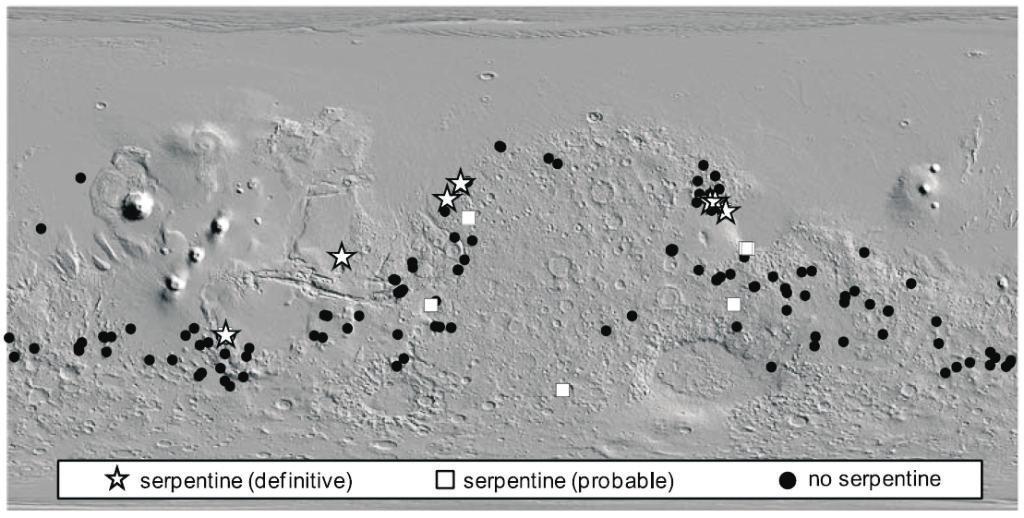 AstroNova. N.18. 2018 Figura 2 Regiões em que existem indicações de existência da serpentina em Marte obtidas através do equipamento científico Mars Orbiter Laser Altimeter (MOLA).