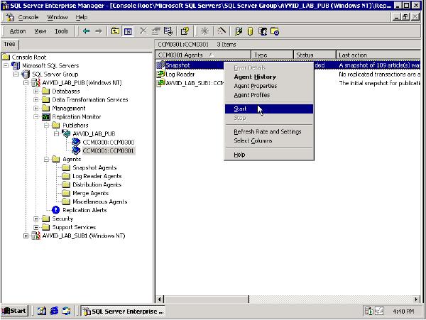 11. Uma vez a assinatura da tração termina, no editor, seleciona o servidor SQL do subscritor e abre as assinaturas da