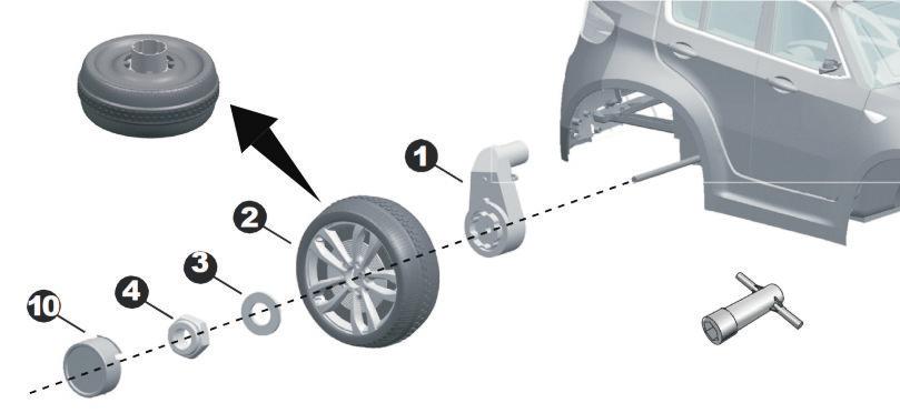 Aperte a contraporca de Ø10 mm na extremidade do eixo traseiro com a chave de parafusos. 5. Insira uma arruela de Ø12 mm no eixo traseiro (lado esquerdo). 6. Insira a bucha no eixo traseiro. 7.