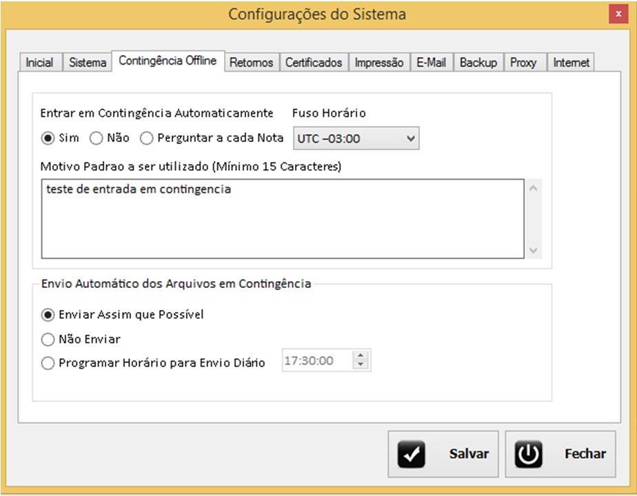 Figura 5 Contingência Offline 1.4 Retornos Nesta tela você poderá configurar os retornos no arquivo txt.