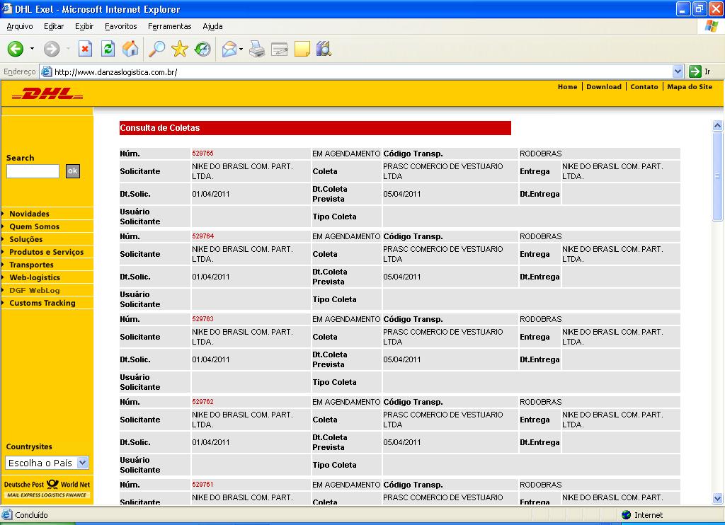 Retornando ao início do portal no link ALTERAR COLETA consulta cada coleta, relacionando na planilha de controle para monitoramento, atualizando status para agendada. Obs.