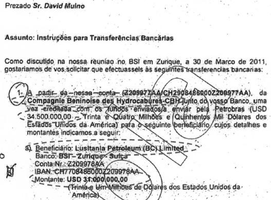 Essa posição central do denunciado no esquema é corroborada, também, pela carta de Instruções para Transferências Bancárias 7 enviada