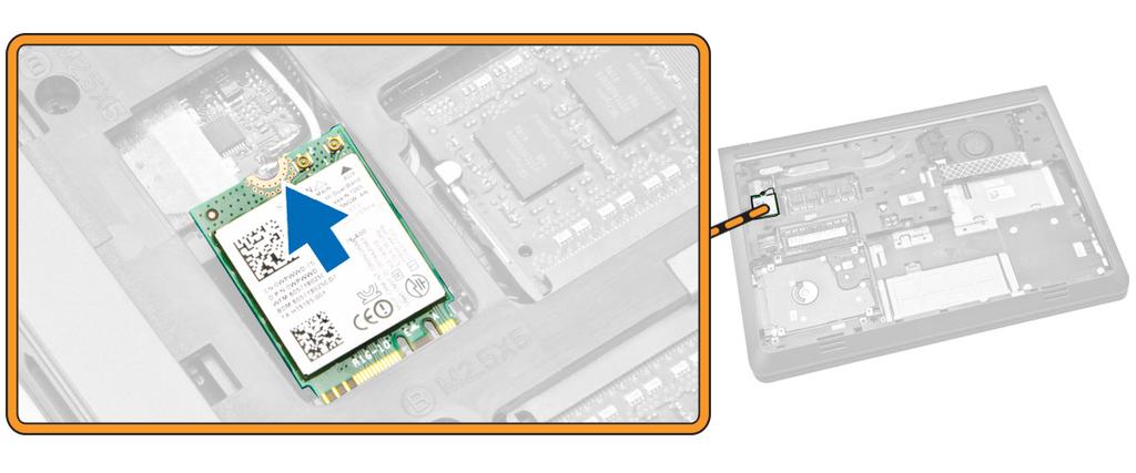 Aperte o parafuso que fixa a placa WLAN no computador. 5. Instale: a. bateria b. tampa da base 6.