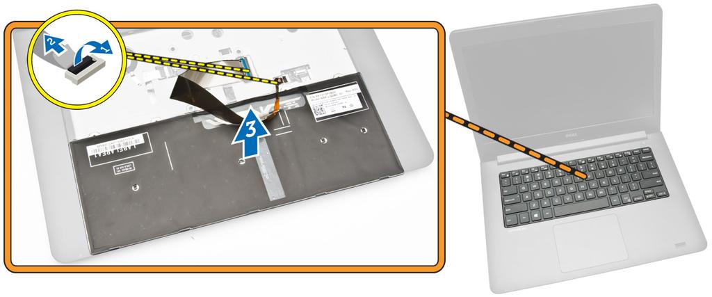 Como instalar o teclado Procedimento NOTA: Se você estiver instalando um novo teclado, dobre os cabos do modo como estavam dobrados no teclado antigo. 1.