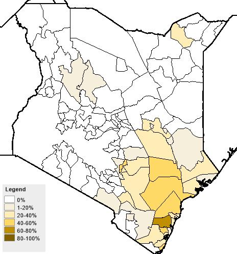 Precipitação acumulada em % da média de 2001-15, Quénia, Fevereiro-Junho de 2016 (RFE2) WRSI de pastagens de fim-de-temporada em % da média de 5 anos, Quénia, estação População afectadas pela seca em