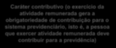 da atividade remunerada gera a obrigatoriedade de contribuição para o sistema previdenciário, isto é, a pessoa que exercer atividade remunerada deve contribuir