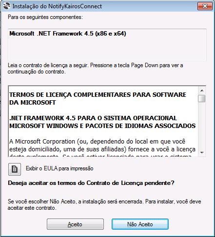 Caso o componente Microsoft FrameWork 4.