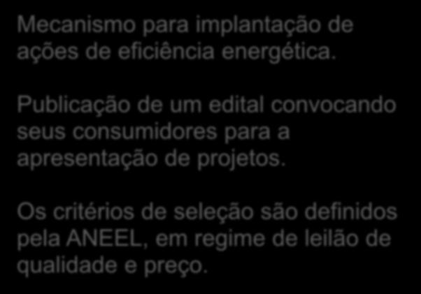 Programa de Eficiência Energética Mecanismo para implantação de