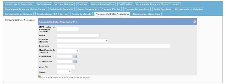 Região de Atuação: Principais Contratos Negociados: Não é uma aba de preenchimento obrigatório, portanto, só