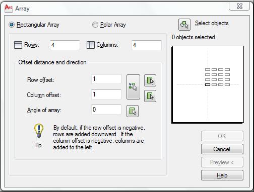 Digite o número de itens para linhas e para as colunas. 1. Clique em Select Objets.