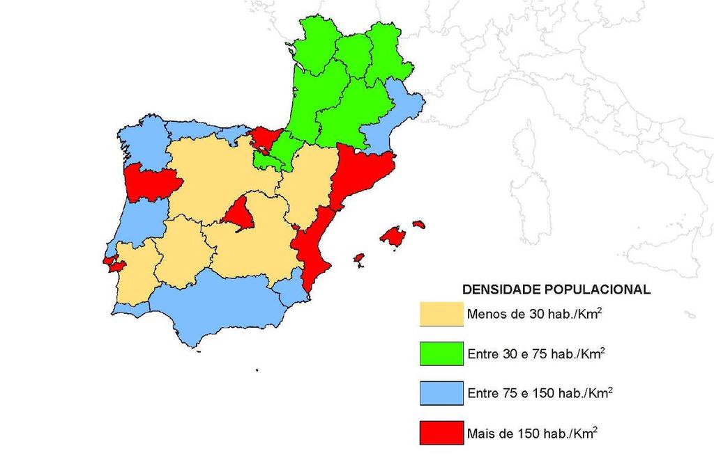Mapa 2. Densidade populacional nas regiões do SUDOE, em 2003 Fonte: Elaboração a partir de dados do Eurostat 2.3. A estrutura produtiva e empresarial A estrutura económica do SUDOE difere, de um modo geral, da estrutura da UE.