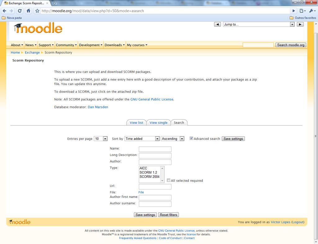 21 Figura 4 Repositório de objetos SCORM do sítio Moodle.