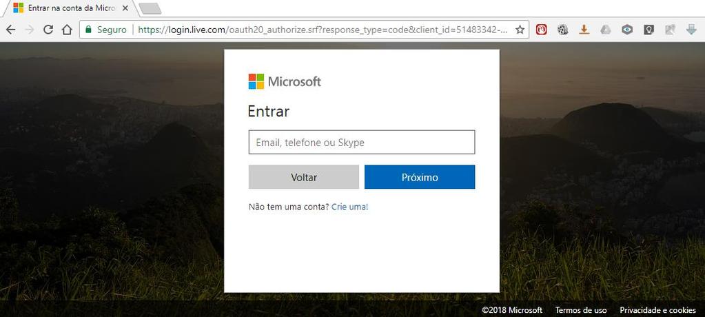 com e clique em ENTRAR; 2º) Caso já possua uma conta Microsoft de e-mail (Hotmail ou Outlook), basta digitar no campo