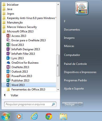 II. INICIANDO O MICROSOFT WORD Com o programa já instalado no computador, execute os seguintes passos para inicia-lo: 1º)