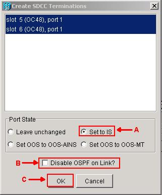 Clique as portas para a terminação de SDCC. A fim selecionar mais de uma porta, pressione a tecla Shift ou a chave CTRL.