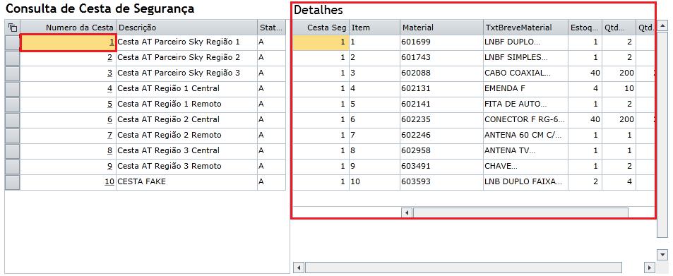 3º PASSO: Para visualizar o detalhe de cada CESTA DE SEGURANÇA,