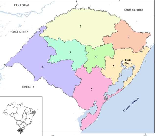 159 Fgura 1 - Dvsão do estado do Ro Grande do Sul em sete mesorregões (IBGE, 2015).