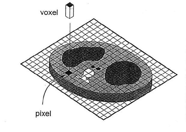 plano da imagem e uma terceira dimensão que corresponde à espessura de corte tomográfico 2,12. Figura 11 Esquema ilustrativo de uma fatia axial de um corpo em TC.