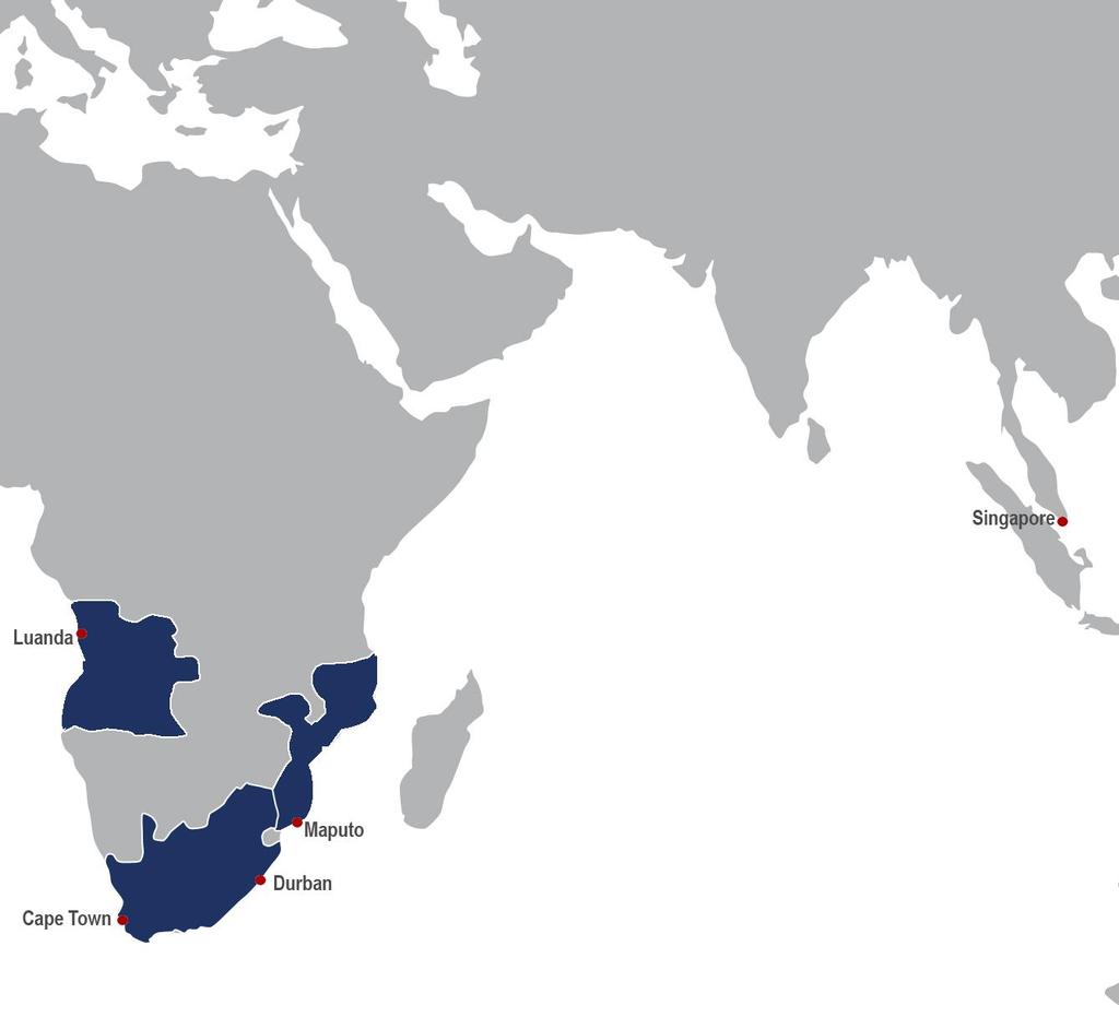 Caracterização dos Tráfegos e das Linhas Regulares no Espaço CPLP Linhas regulares porto de Sines África Ocidental África Austral Ásia 28 Angola Luanda Service Países: Angola, Singapore, África do