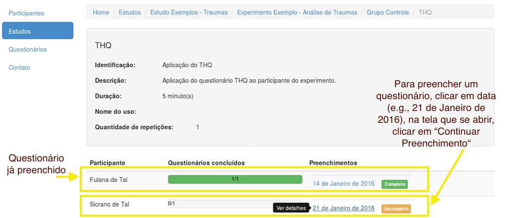 05 Observar que o NES indicará se o status de preenchimento de um formulário está completo ou incompleto (quando