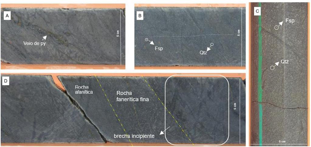 4 RESULTADOS 21 4.1 Descrição macro e microscópica das rochas (a) Rochas metavulcânicas intermediárias As rochas metavulcânicas intermediárias ocorrem ao longo de todo pacote descrito.