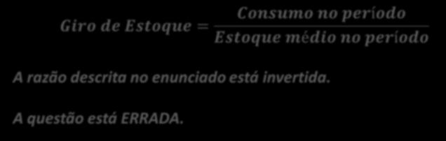 número de vezes que o estoque gira nesse período de tempo.