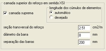 5 Introdução da definição da armadura (Janela 2, Figura 6) Camada mais elevada: Indica que os elementos no sentido XSI são desenrolados