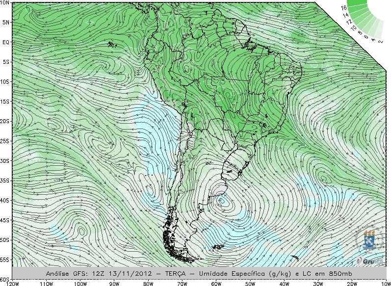 BOLETIM DIÁRIO DO TEMPO Boletim do Tempo para 13 de Novembro Os ventos vindos do Oceano Atlântico permanecem atuando no Rio Grande do sul, advectando umidade nas camadas inferiores da troposfera.