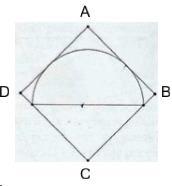 55) Na figura abaixo, temos um quadrado ABCD e um semicirculo nele incluido de raio 2cm, de modo que uma das diagonais do quadrado contenha o centro do semicirculo.