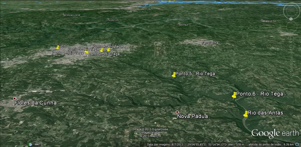 Caxias do Sul Figura Localização dos pontos amostrados no Rio Tega.