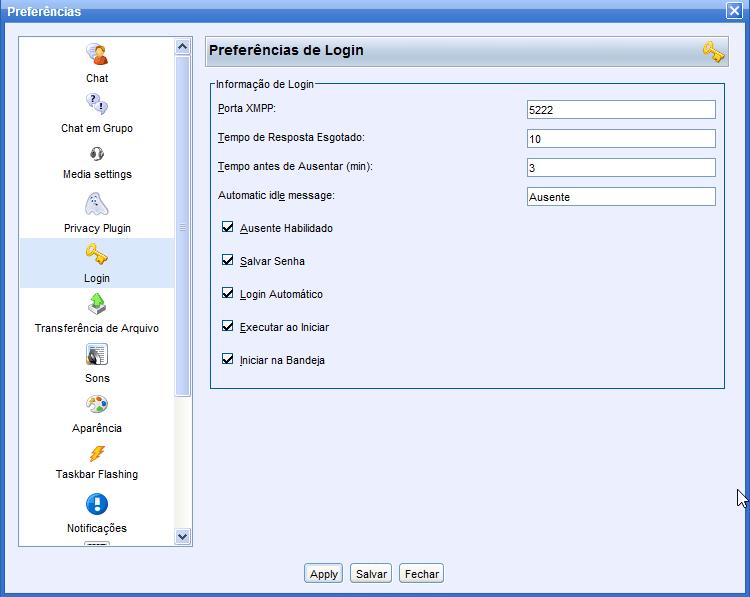 PREFERÊNCIAS DE LOGIN Para que a conexão fique dinâmica ao ligar o computador, habilite as