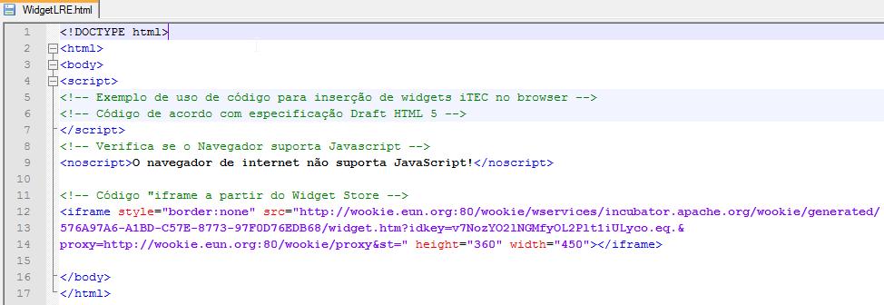 Projeto itec: Tecnologias Widget (The LRE Search Widget) Widget numa página HTML