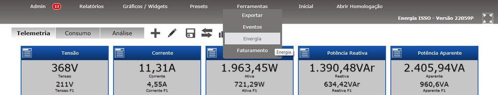 Energia A aba de Energia oferece diversas ferramentas e utilidades, que