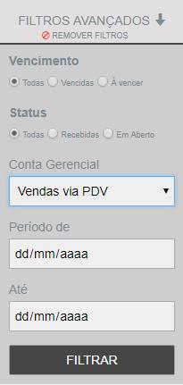 08 PDV TAGS: FRENTE DE CAIXA, PDV, CAIXA, BOTÕES Para visualizar somente as contas do PDV, utilize a opção de FILTROS AVANÇADOS.