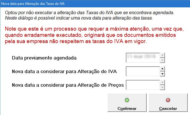 Em caso afirmativo, surge um ecrã onde poderão ser indicadas as novas datas: Caso a