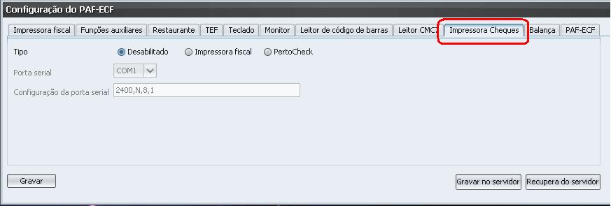 impressora fiscal, na PertoCheck Portal serial Configura a porta serial no caso da PertoCheck Configuração da porta serial Configura os parâmetros da porta serial no caso da PertoCheck :: Balança